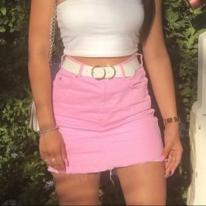 Topshop Moto Pink Denim Skirt